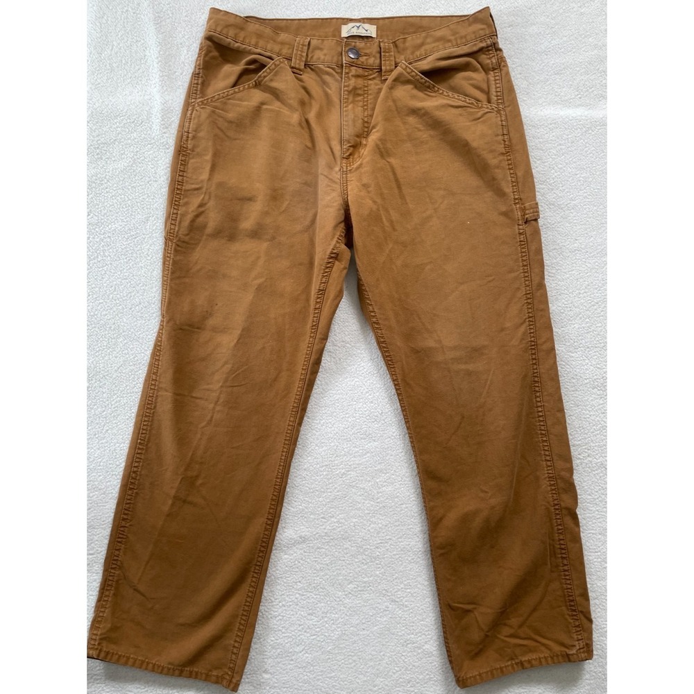 Blue Mountain Carpenter Pants Mens 34x30 Brown Cotton Canvas Utility Workwear